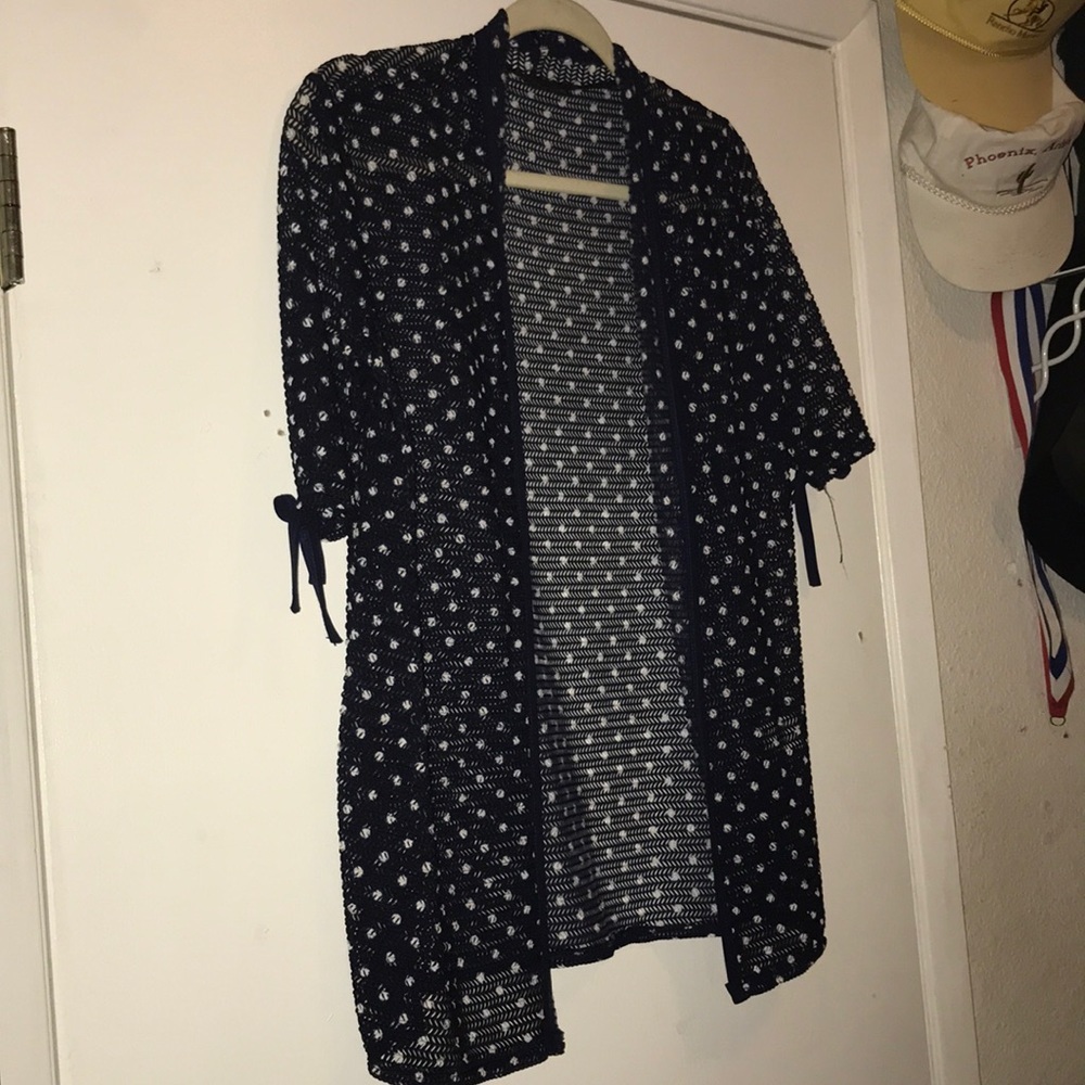 Navy blue -white polka dot open cardigan